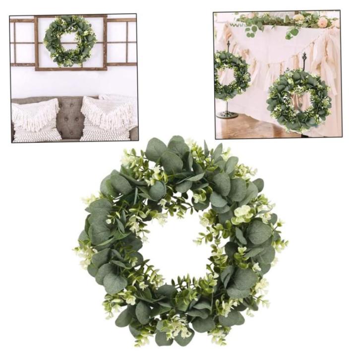 Künstlicher Eukalyptuskranz für Haustür, Herbstkranz Grüne Blattkranzgirlande für Fenster Hochzeit Home Veranda - 40 cm