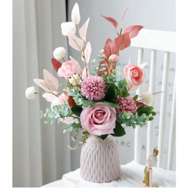 Kunstblumen Gefälschte Blumen mit Vase, Faux Blumenarrangement mit Vase für Heimdekoration, geeignet für Hochzeit, Esstisch, Büro für jeden Anlass