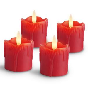 Set van 4 rode vlamloze votief kaarsen echte wax druipend ontwerp, LED Faux batterij aangedreven theelicht kaarsen met timer voor Kerstmis en Advent, batterijen inbegrepen - D 5 cm