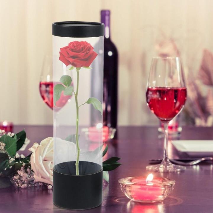 Bloem Display Box Bloem Rozen Verpakking Cilinder Box met handvat Deksel Bloemen Opstelling Box Bloemisten Geleverd voor Home Shop Zwart