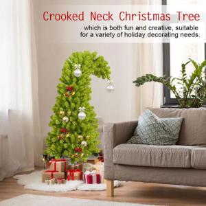 Vorbeleuchteter Weihnachtsbaum mit Metallständer, schiefer Weihnachtsbaum, künstlich, skurril, einzigartige gebogene Form, biegbarer künstlicher Kiefernbaum, 91 cm