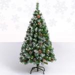 Weihnachtsbaum, 9,8 Fuß beflockter Schnee-Weihnachtsbaum, künstliche Weihnachtskiefern mit aufklappbarer Tannenzapfendekoration, unbeleuchtet, Metallständer for festliche Feiert