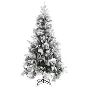 Weihnachtsbaum mit Schnee Künstlicher Weihnachtsbaum mit Tannenzapfen Hoher Weihnachtsbaum mit Ständer Grüne Schneespitze 225 x 110 cm