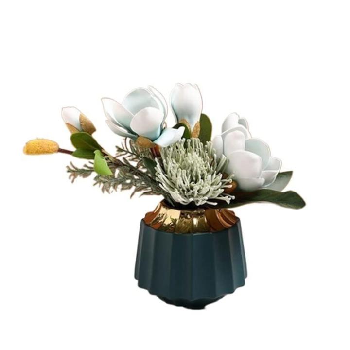 Kunstblumen Künstlicher Blumenstrauß für den Innenbereich – Elegante Kunstblumen mit Keramikvase für Wohnzimmer und Esstisch für jeden Anlass