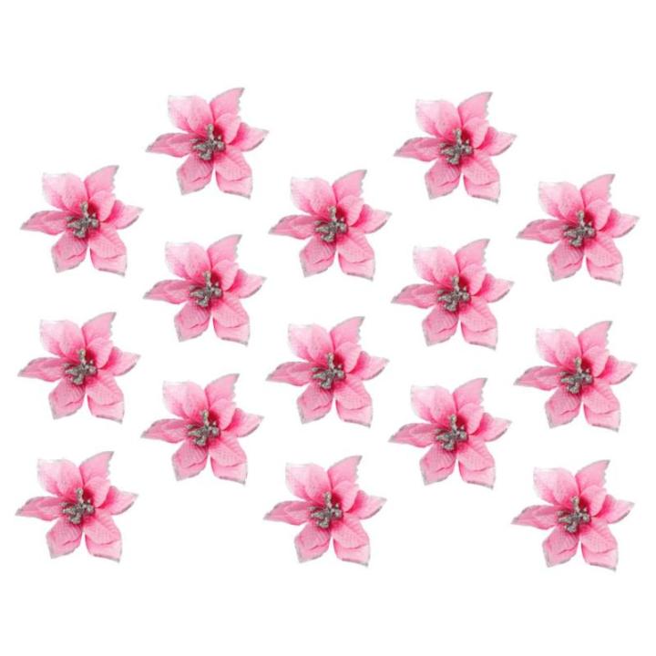 15st Weihnachtsblume Weihnachtsstern Blumen Weihnachtsbaumspitze Gefälschter Weihnachtsstern Weihnachtsbaum Glänzende Blumen Mini-Kranz Outdoor-dekor Blumendekoration Rosa Plasti
