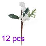 Weihnachtsstiele mit weißen Beeren, 12 Stück, künstliche immergrüne Kiefer(White)