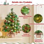 Set van 2 61 cm mini-kunstkerstboom met 35 warmwitte ledlampen en 12 dennenappels, kleine kerstboom, tafel, dennenboom voor kerstdecoratie, groen