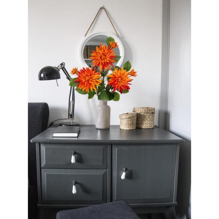 3 stuks oranje kunstmatige dahlia's, 75 cm kunstzijden bloemen met lange steel voor bloemarrangementen, faux dahlia's bloemen voor doe-het-zelf bruiloft party middenstuk huis kanto