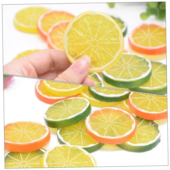 5 Sätze Nachahmung Einer Zitronenscheibe Gefälschte Himbeere Künstliche Zitronenscheiben Dekorationen Künstliche Fruchtscheiben Gemüse Obstscheiben Kalk PVC 24 Stück * 5