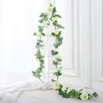 guirlande met kunstrozen, 2 stuks, 220 cm, hangende bloemen van zijde voor outdoor, indoor, bruiloft, badkamer en wanddecoratie (wit)
