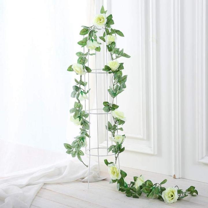 guirlande met kunstrozen, 2 stuks, 220 cm, hangende bloemen van zijde voor outdoor, indoor, bruiloft, badkamer en wanddecoratie (wit)