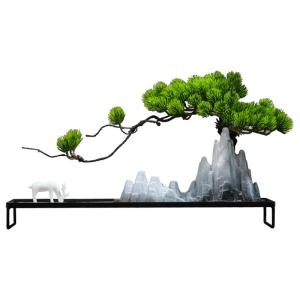Künstlicher Bonsai-Baum Künstlicher Bonsai-Baum, Steingarten und weißes Porzellan-Rehkitz, realistische künstliche Pflanzendekoration, künstlicher Bonsai mit Eisengestell for 