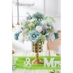 Kunstbloemen, combi, blauwe bloemen, zijden bloemen, dahlia-rozen met stelen voor bruiloft, bruidsboeketten, tafeldecoratie, babyshower, bloemstuk, woondecoraties