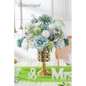 Kunstbloemen, combi, blauwe bloemen, zijden bloemen, dahlia-rozen met stelen voor bruiloft, bruidsboeketten, tafeldecoratie, babyshower, bloemstuk, woondecoraties
