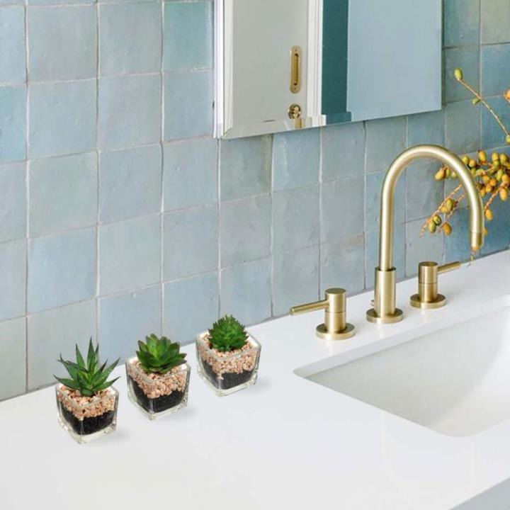Kunstplant kunstmatige vetplant kamerplant decoratieve woonkamer, badkamer decoratieve plant vetplant, hoogte 10,5 cm, in glazen pot, set van 3