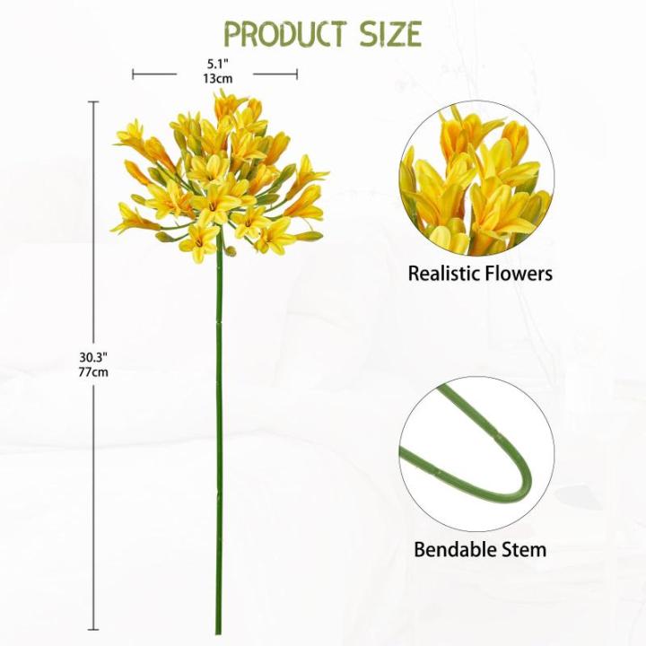 5 stuks kunstbloemen, sierlelie als echte kunstmatige agapanthus, bloemen, 75 cm lengte, lentebloemen, gele decoratieve bloemen voor bloemstuk, thuis, resto, kantoordecoratie