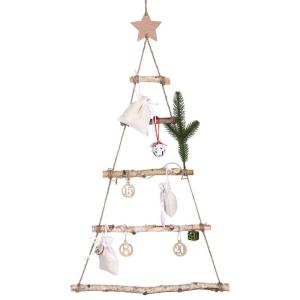 Houten ladder, dennenboom, wanddecoratie, hout, kerstboom, kerstdecoratie, wanddecoratie, hangdecoratie, om te decoreren, gebreide ladder, siersieraden om op te hangen, 40 x 70 cm 