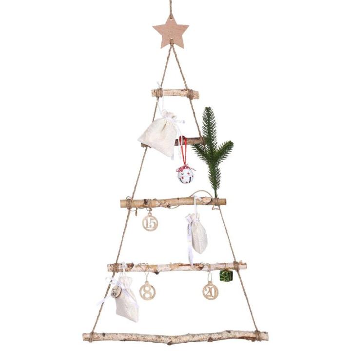 Houten ladder, dennenboom, wanddecoratie, hout, kerstboom, kerstdecoratie, wanddecoratie, hangdecoratie, om te decoreren, gebreide ladder, siersieraden om op te hangen, 40 x 70 cm 