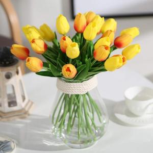 20 stuks PU Real Touch Latex Kunstmatige tulpen neptulpen bloemen boeketten bloemenarrangement voor huis kamer bruiloftsboeket middenstuk, geel