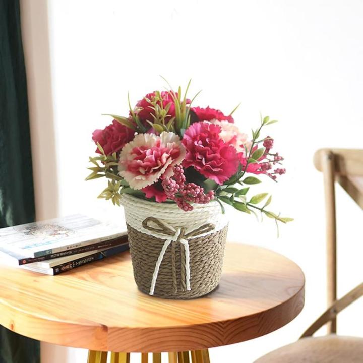 bonsai, imitatie bloemen planten, kunststoffen mini kunstbloemplant met rotan pot voor thuis, bruiloft, feest, kantoor, tafelmiddelpuntendecoratie (rood)