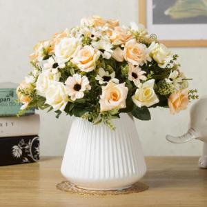 Kunstblumen Künstliche Rosenblumen, Topfschmuck, satte grüne Blätter, für Zuhause, Hochzeit, Büro, Tischdekoration, Geschenk für jeden Anlass