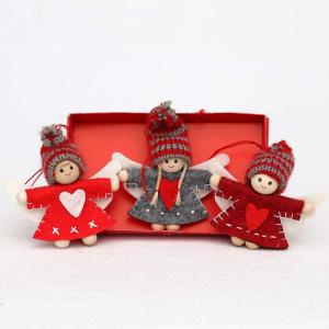 Vilten poppen engel met gebreide muts als hanger / boomopknoping in 3-delige set, afmetingen L/B/H: 1,5 x 5 x 8 cm., 550095