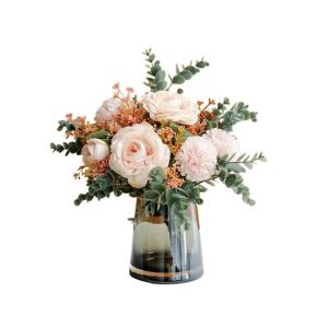 Kunstblumen Künstliche Blumensträuße für den Innenbereich – Simulationsblumen aus Seide in Einer Glasvase für Tisch- und Wohnzimmerdekoration, künstliche Pflanzen für jede