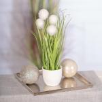 | Decoratief knoopgras | kogelgras | kunstplant met pot | 30 cm hoog (witte bloemen)