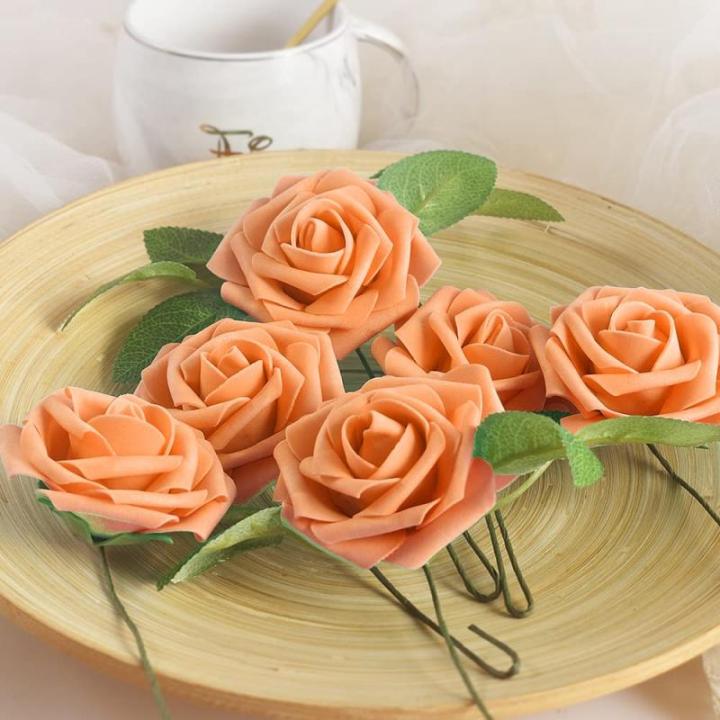 Kunstroos, van schuim met stengel voor thuisdecoratie, bruidsboeketten, feesten, tafelversiering, jubilea, 25 stuks, oranje