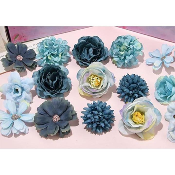 20 stuks , mini-bloemkoppen voor handwerk, gesimuleerde blauwe bloemen van zijde voor decoraties, kunstdecoratieve bloemen voor kamerdecoratie