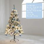 Leichter künstlicher Weihnachtsbaum, beflockter Schnee mit Ornamenten, Metallbeinen, Glasfaser-Baum, klassisch für Dekorationen im Innenbereich, 9,8 Fuß, modisch，A-5Ft(150CM)