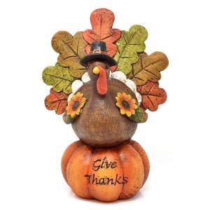 Pompoen-kalkoen-tafeldecoratie, Thanksgiving-decoraties, kunsthars, kalkoen pompoen-ornamenten, tafelblad, kalkoen, herfst, herfstdecoratie voor oogstfeest Little Surprise