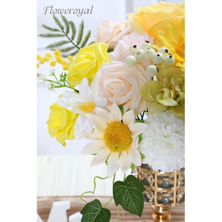 Künstliche Blumen Combo gelbe Blumen Mix Seidenblumen gefälschte Rosen mit Stielen für DIY Hochzeit Brautsträuße, Babyparty, Blumenarrangement, Tischdekoration, Heimdekoration