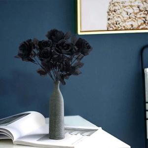 12 stuks Kunstmatige Rozen, 53cm Kunstrozen Enkele Lange Steel , Realistische voor Bruiloftsboeket, Thuis Tuin Woonkamer Hotel Kantoor Decoratie (Ganz Schwarz)