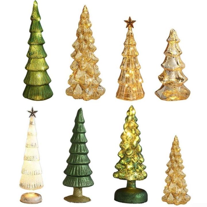 Exquisiter Glas-Weihnachtsbaum mit Lichtern, Glas-Weihnachtsbaum mit Lichtern, Tischplatte, dekorativer Weihnachtsbaum, Leuchtturm-Ornamente (B)