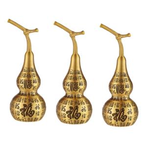 3st Pompoen Ornamenten Hulu-feng-Shui Collectible Figuur Pompoen Chinese Wu Chinese Geluksculptuur Wu-Figuren Wu-feng-Shui Fles Pompoen Koperen Pompoen China Bureau Messing