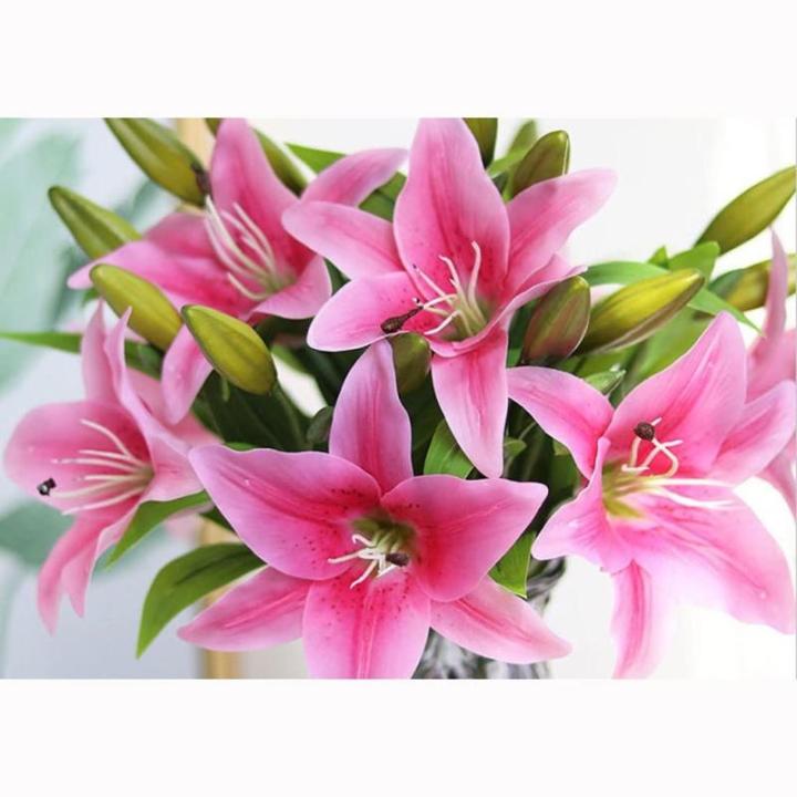 Kunstblumen Künstliche Blumen mit Glasvase, künstliche Lilienblumen, Pflanzen für Zuhause, Wohnzimmer, Büro, Party, Dekoration, echte Haptik für jeden Anlass
