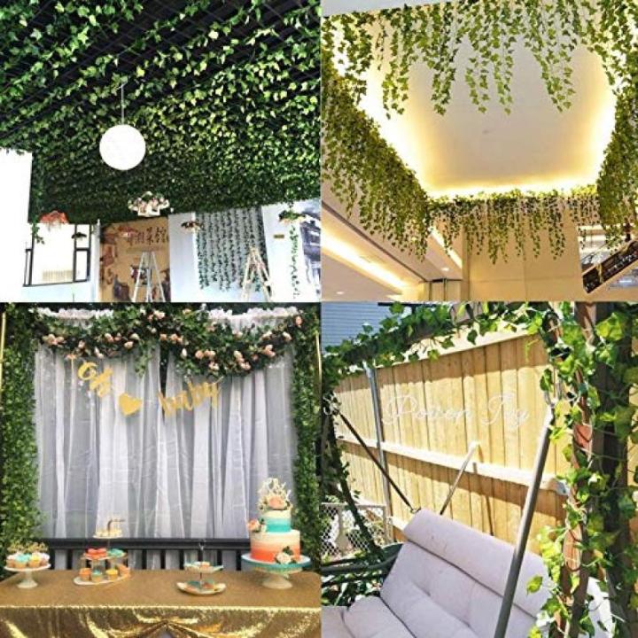 Ivy Kunstslinger, klimopslinger, 12 stuks, 84 ft nepklimop, planten, kunstplant, hangplant, kunst, klimop, decoratie, voor tuin, bruiloft, balkon, feest, wanddecoratie, esthetische