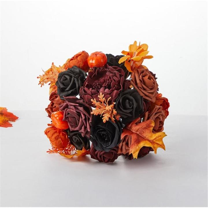 Schwarzes Blumenarrangement, Halloween-Party-Mittelstücke, Blumenarrangement, künstliche Blattsträuße für Fotografie-Requisiten