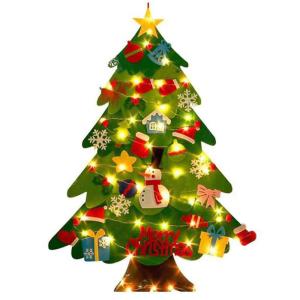 Filz-Weihnachtsbaum Für Kinder, Filz-Weihnachtsbaum Mit LED-Lichterkette, Wandbehang-Weihnachtsbaum-Dekorationsset Aus Filz Mit 21-teiligen Ornamenten, Ideal Für Die Dekoration V