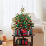 61 cm mini-kunstkerstboom met 62 takken en cementbasis, mini-tafelblad, dennenboom, moeilijk ontvlambaar, tafelkerstboom, klein, voor kerstdecoratie, groen