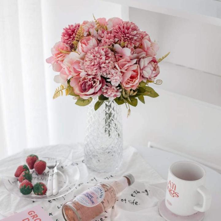 Künstliche Blumen,Unechte Blumen Deko Künstlich Pfingstrose Seide Hortensien Dekoration Plastik Blumenarrangements Hochzeit Blumenstrauß(Rouge)