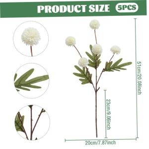 5pcs Faux Mütter 20 Zoll weiße Seidenblüten Stängel mit 5 Pom -Pom -Kugeln, künstlichen weißen Müttern kleine Chrysanthemenblumen, Kunstweißmutter für ästhetische Raumdek