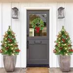 Holiday Planter Filler, Artificial Christmas Urn Filler, Faux Christmas Flowers for Outdoor Planters, Lighted Artificial Christmas Pre-lit Decorations with Tripod Stake, Pot Filler
