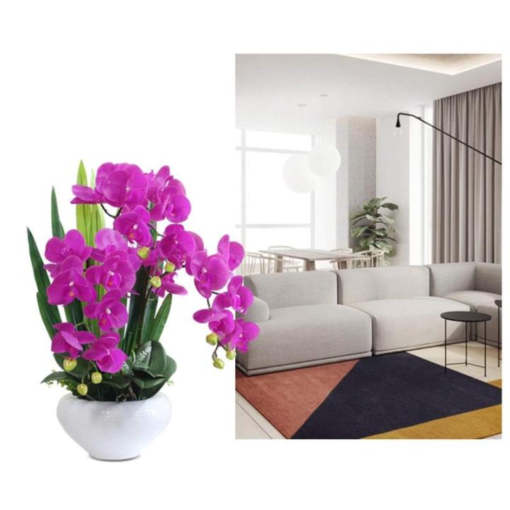 Kunstblumen Künstliche Orchideen – Realistische Touch-Orchideen-Bonsai in Keramikvase, Phalaenopsis-Kunstblumen-Arrangement im Topf für jeden Anlass