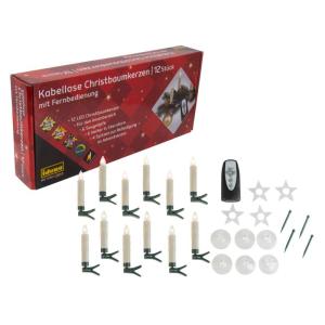 31852 Kerstboomkaarsen, set met 12 draadloze led-kerstboomkaarsen om vast te klemmen, 6 zuignappen, 6 houders in stervorm en 4 punten, werkt op batterijen, met afstandsbediening