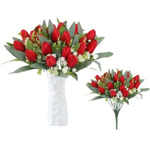 Künstliche Blumen 21 Stück Unechte Tulpe Gefälschte Blume Blumenstrauß Tulpen Real Touch für Home Party Hochzeitsstrauß Garten Dekoration 1803
