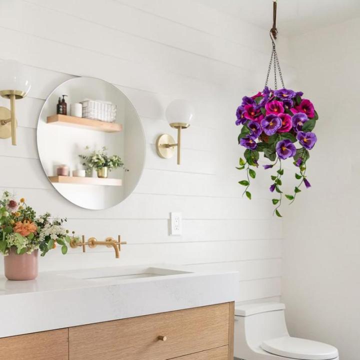 Pansy Kunstbloemen als echte viooltjes, hangende planten, kunstbloemen, Pansy met hanglamp, hoogte 70 cm, kamerplant, struik, decoratieve plant, groene plant
