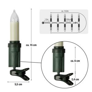 Kleine schacht lichtketting kerstboom buiten met deelbare stekker en clip, 15 kaarsen, verlicht 14 m, voedingskabel 1,5 m, kerstverlichting buiten, schacht wit kabel zwart, <59 lm 