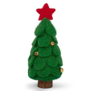 Mini-kerstboom, 17 cm, vilt met houten basis, kunstkerstversiering, miniatuur, dennenboom, tafeldecoratie, kleine kerstversiering, decoratie, geschenken, kerstdecoratie om te knuts